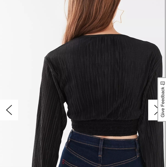 Urban Outfitters Long Sleeve Cropped Plisse Wrap Top - Picture 6 of 6